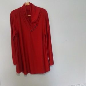 Lily by firmiana women's XL Red cowl neck tunic long sleeves with button…